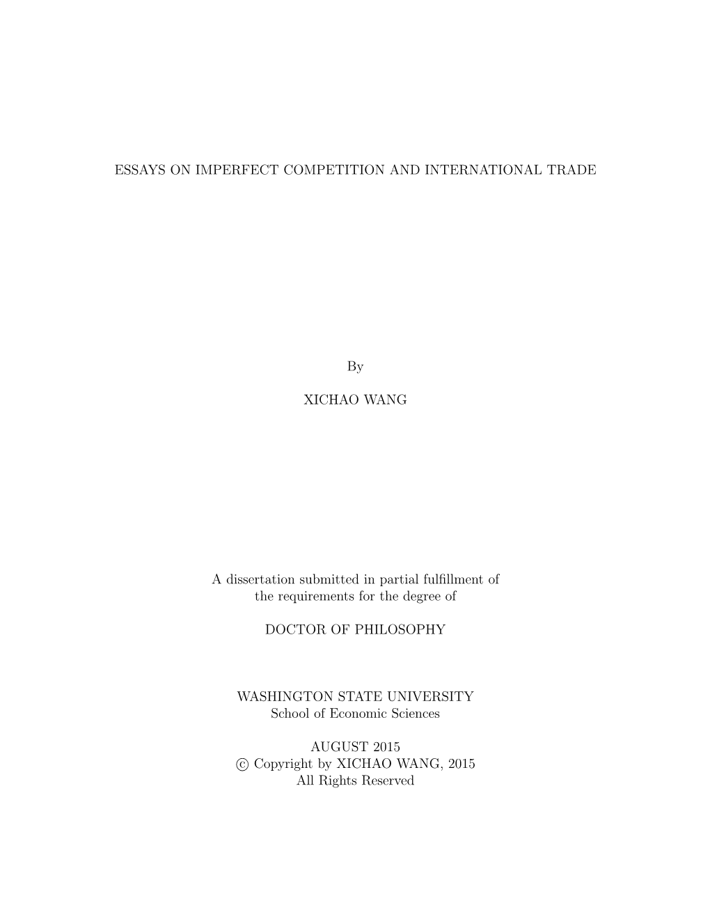 Essays on Imperfect Competition and International Trade
