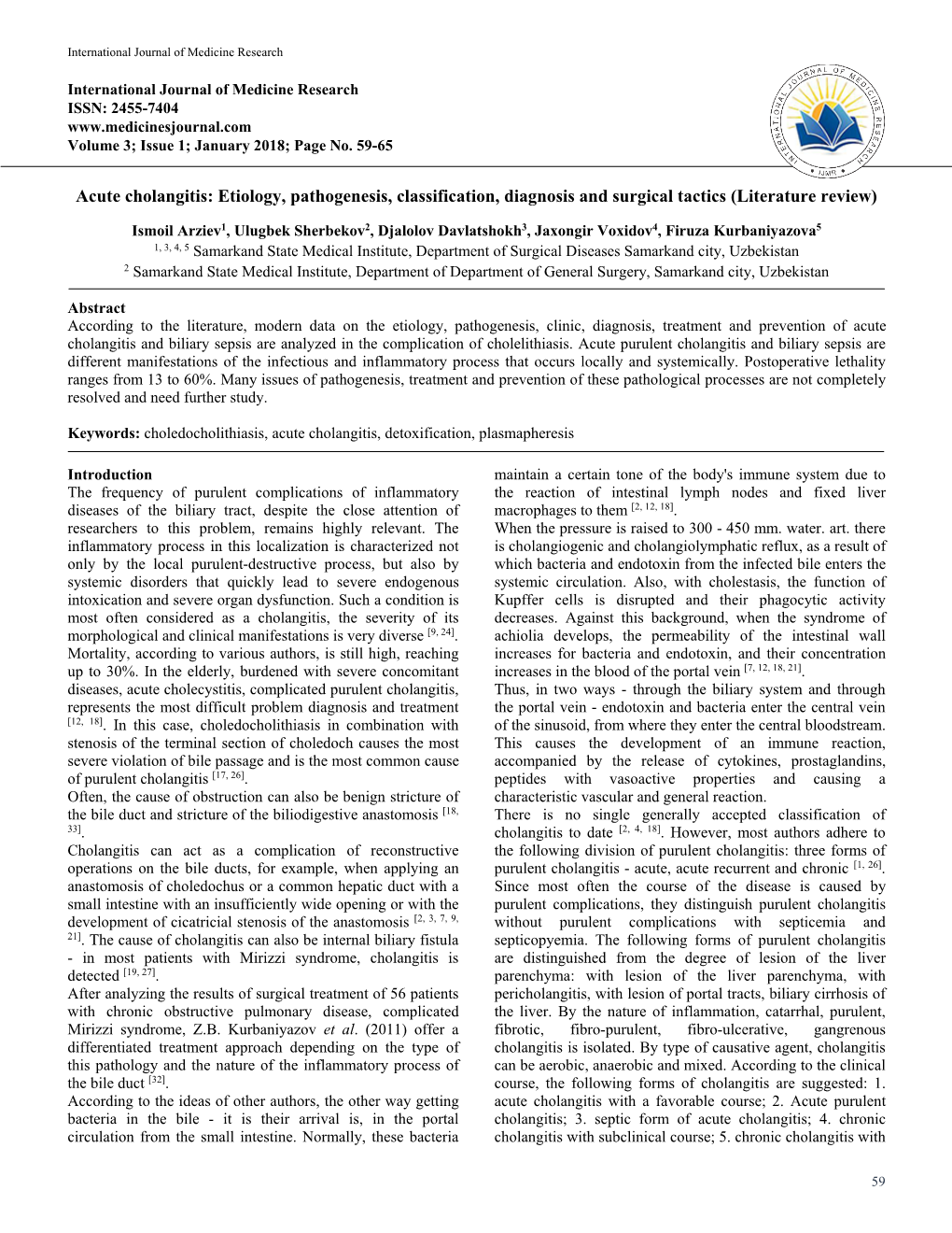 Acute Cholangitis: Etiology, Pathogenesis, Classification, Diagnosis and Surgical Tactics (Literature Review)