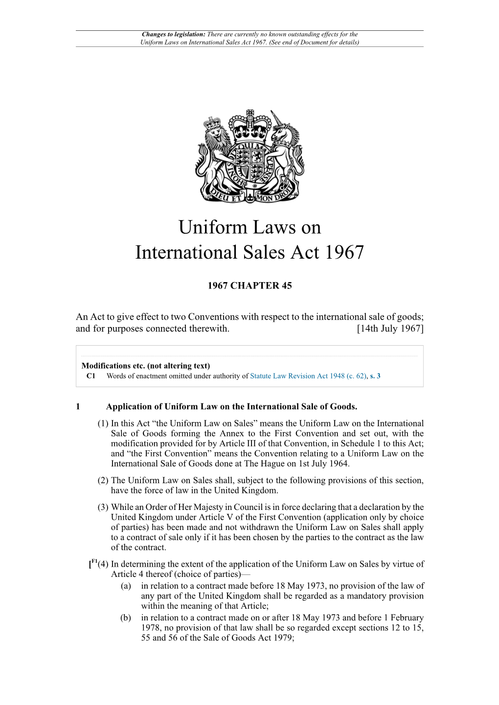 Uniform Laws on International Sales Act 1967