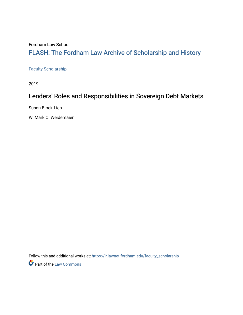 Lenders' Roles and Responsibilities in Sovereign Debt Markets