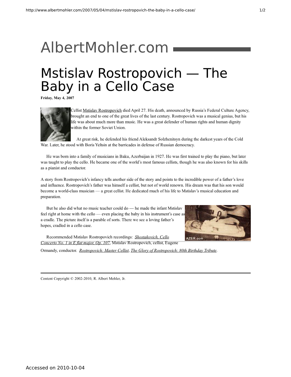 Albertmohler.Com – Mstislav Rostropovich — the Baby in A