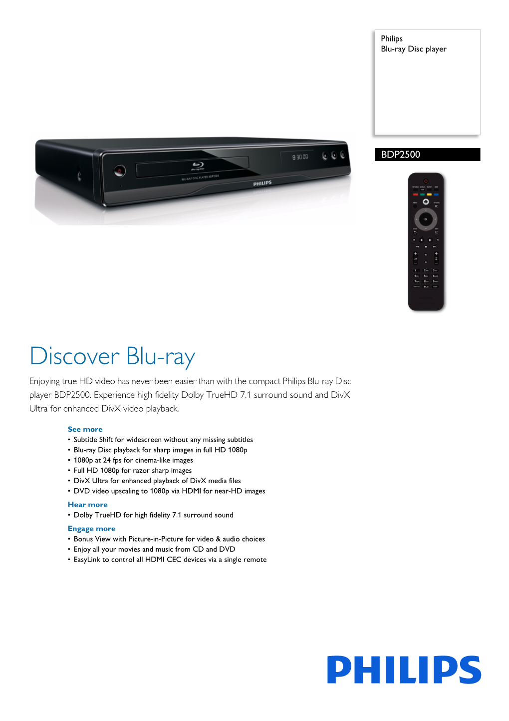 BDP2500/05 Philips Blu-Ray Disc Player