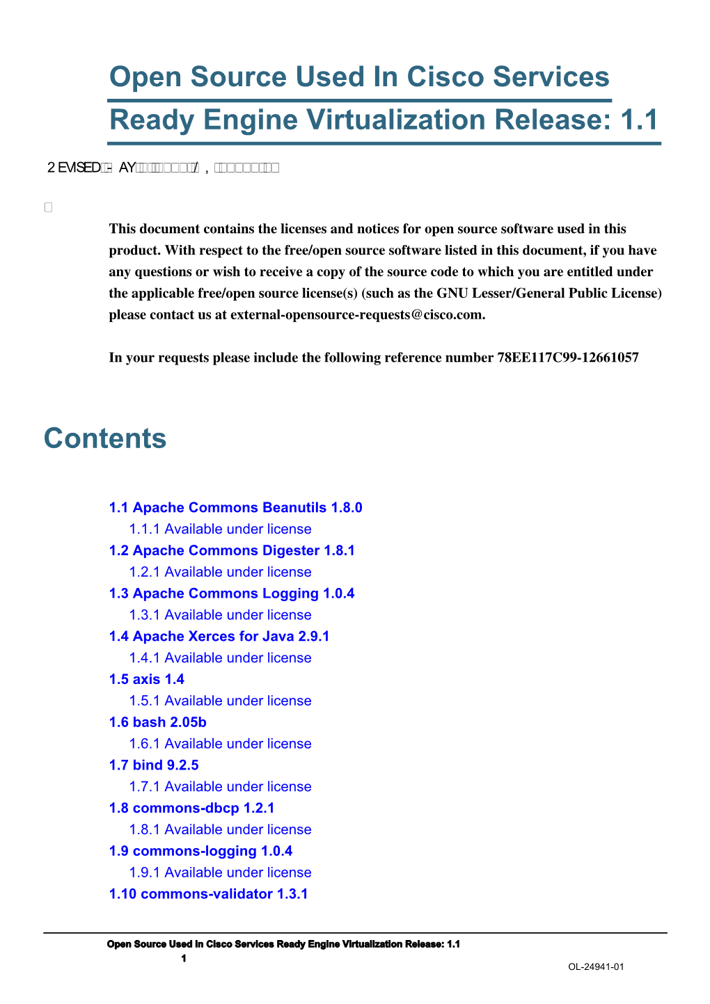 Open Source Used in Cisco Services Ready Engine Virtualization Release: 1.1