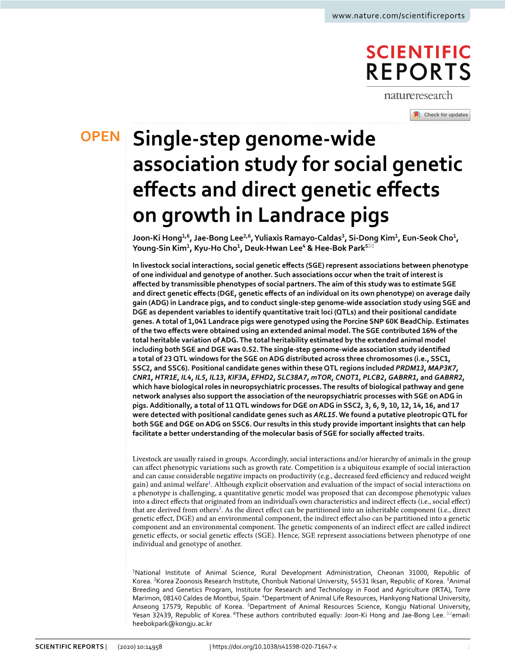 Single-Step Genome-Wide Association Study for Social Genetic Effects and Direct Genetic Effects on Growth in Landrace Pigs