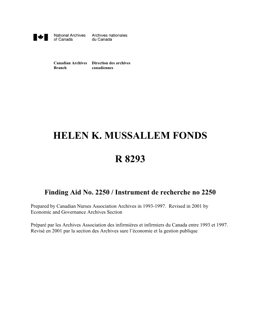 HELEN K. MUSSALLEM FONDS R 8293 Vol