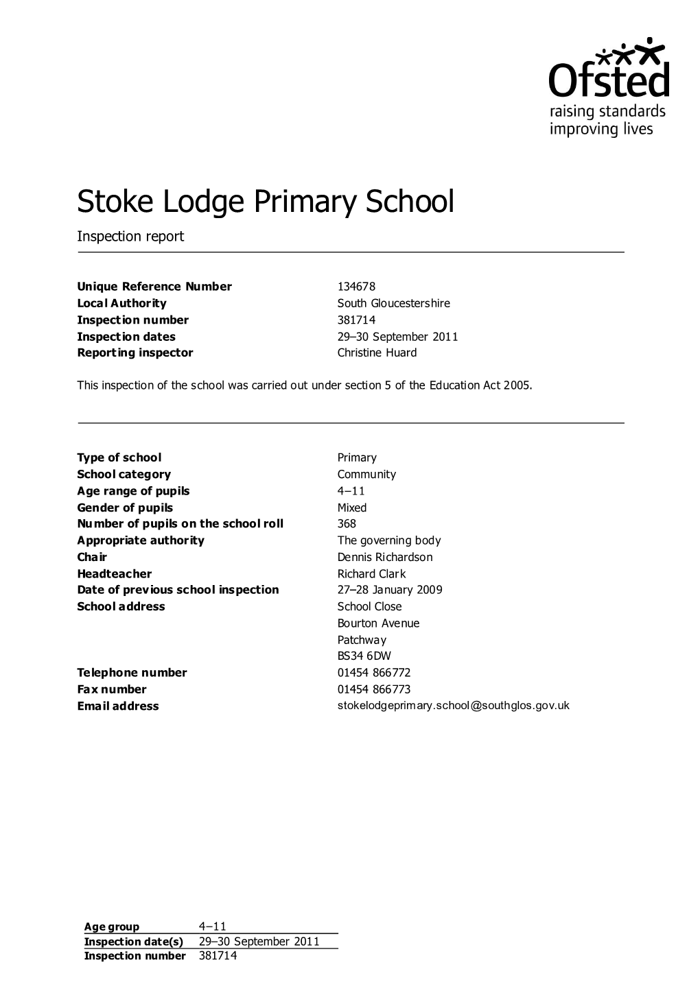 Stoke Lodge Primary School Inspection Report