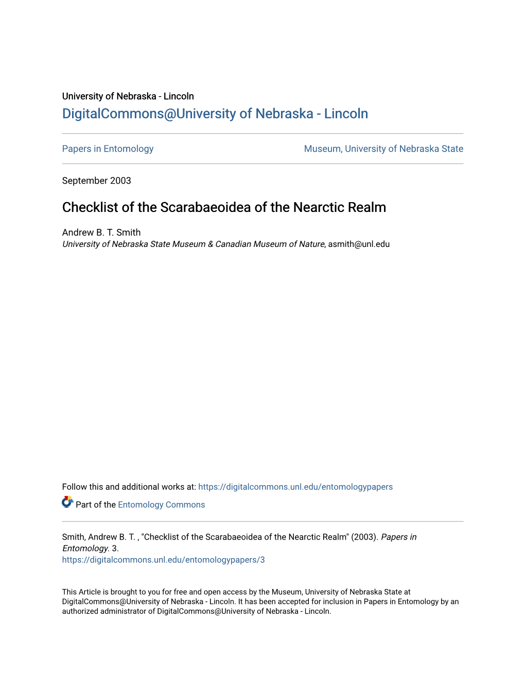 Checklist of the Scarabaeoidea of the Nearctic Realm