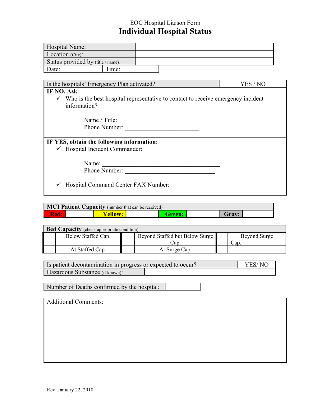 EOC Hospital Liaison Form