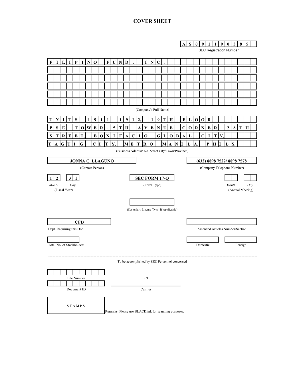 Ffil Sec Form 17-Q March 31, 2021