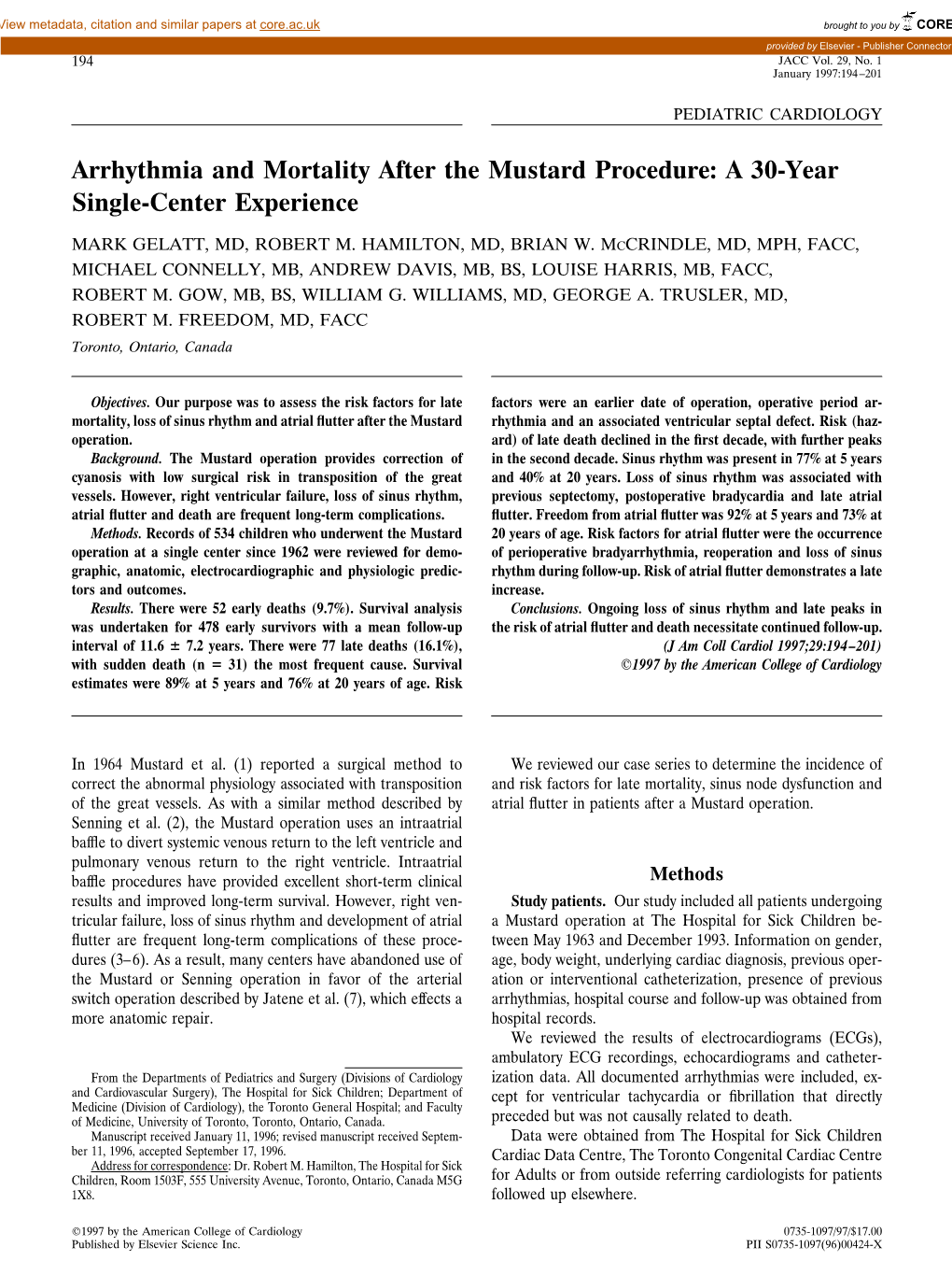 Arrhythmia and Mortality After the Mustard Procedure: a 30-Year Single-Center Experience