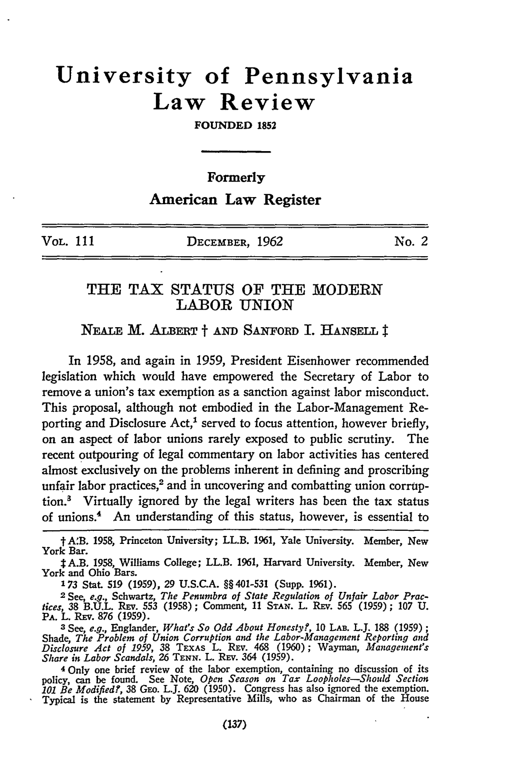 Tax Status of the Modern Labor Union