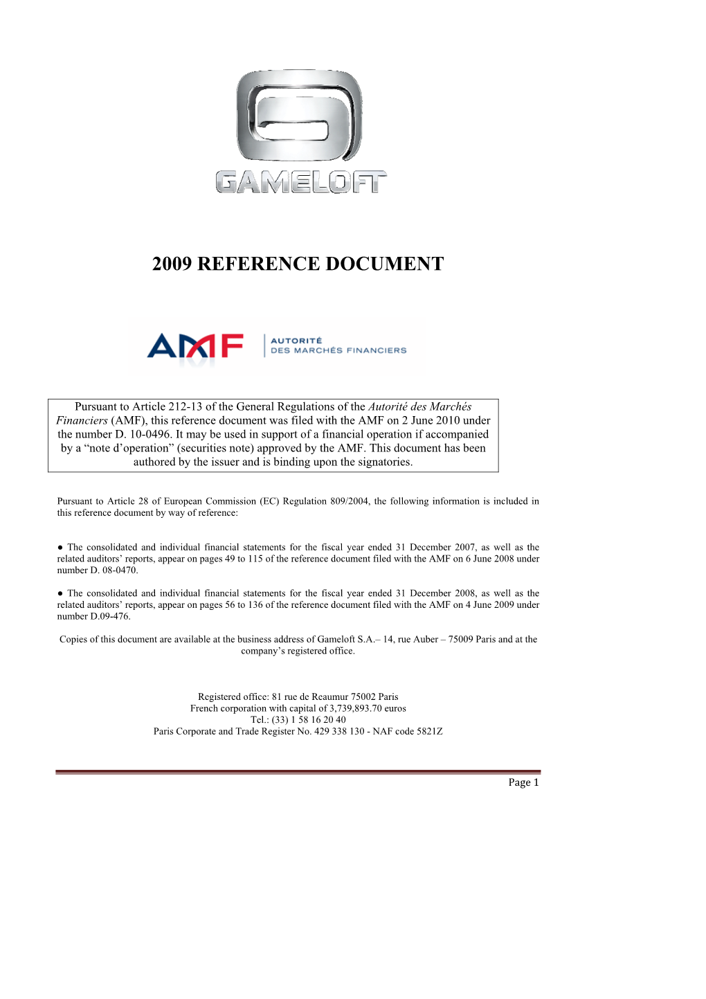 2009 Reference Document