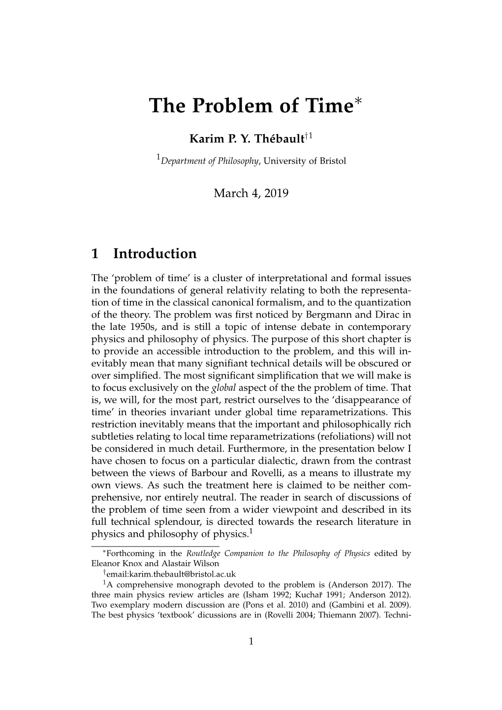 The Problem of Time∗