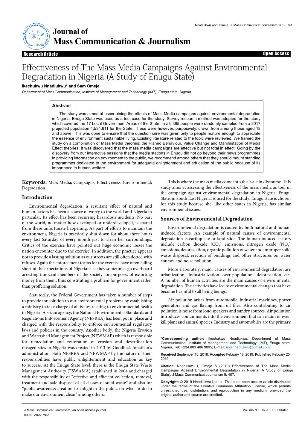 Effectiveness of the Mass Media Campaigns Against Environmental