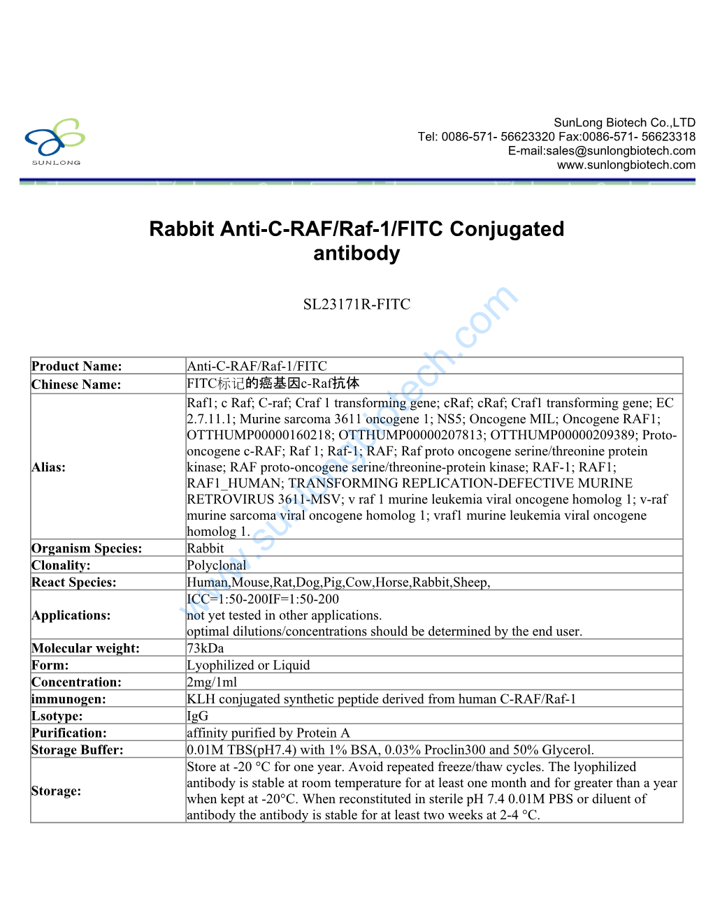 Rabbit Anti-C-RAF/Raf-1/FITC Conjugated Antibody