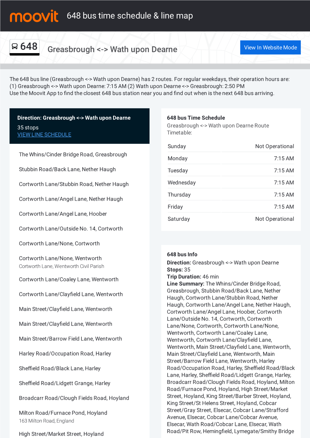 648 Bus Time Schedule & Line Route