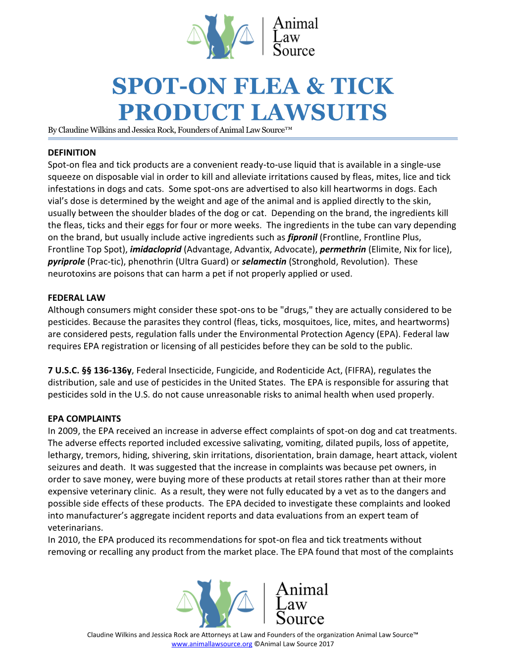 Spot-On Flea & Tick Product Lawsuits