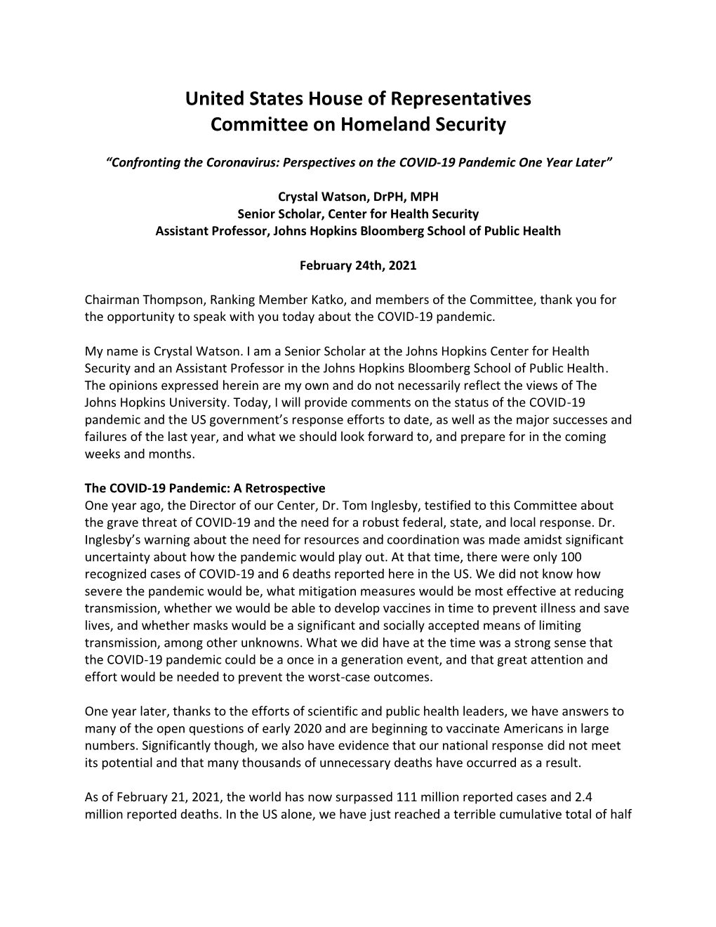 United States House of Representatives Committee on Homeland Security