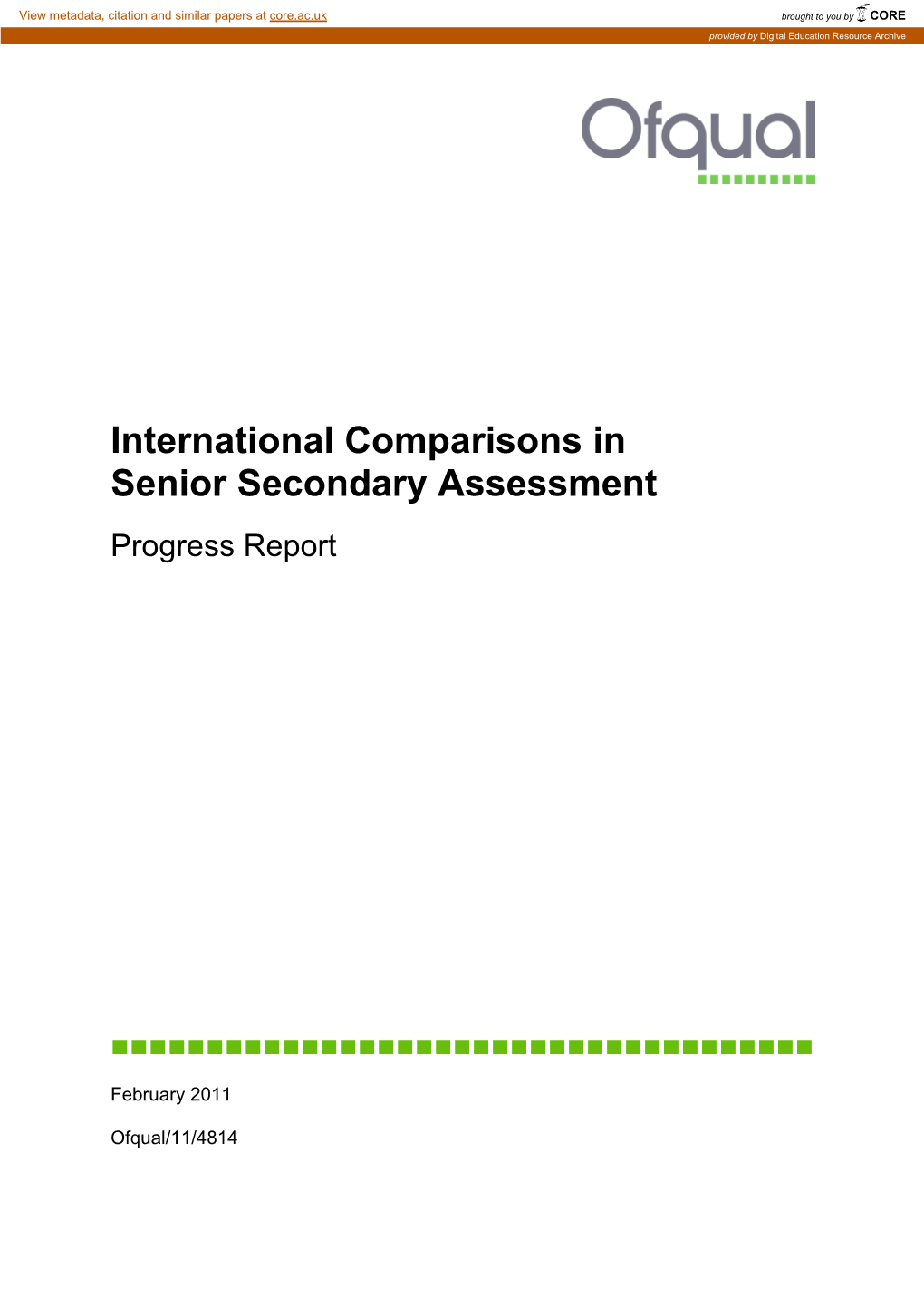 International Comparisons in Senior Secondary Assessment Progress Report