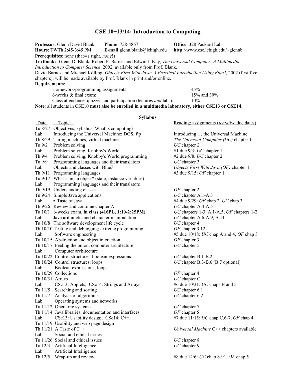 CSE 10: Introduction to Computing