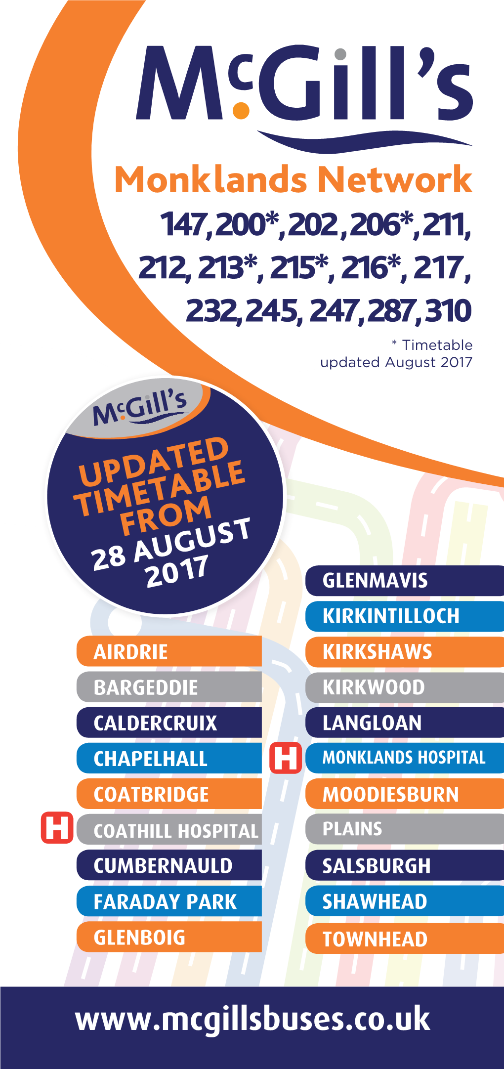 Monklands Network 147, 200*, 202 , 206*, 211, 212, 213*, 215*, 216*, 217, 232, 245, 247, 287, 310 * Timetable Updated August 2017