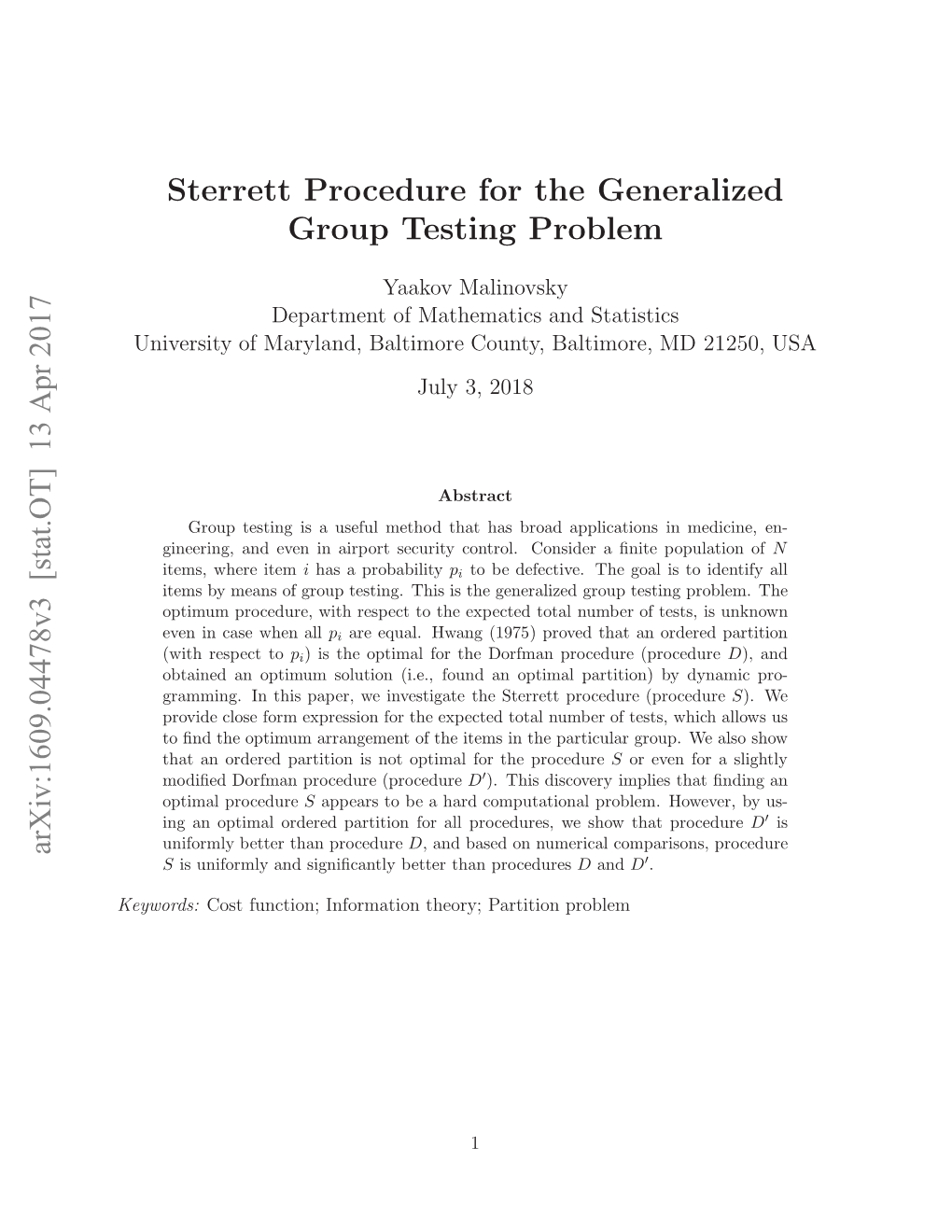 13 Apr 2017 Sterrett Procedure for the Generalized Group Testing Problem
