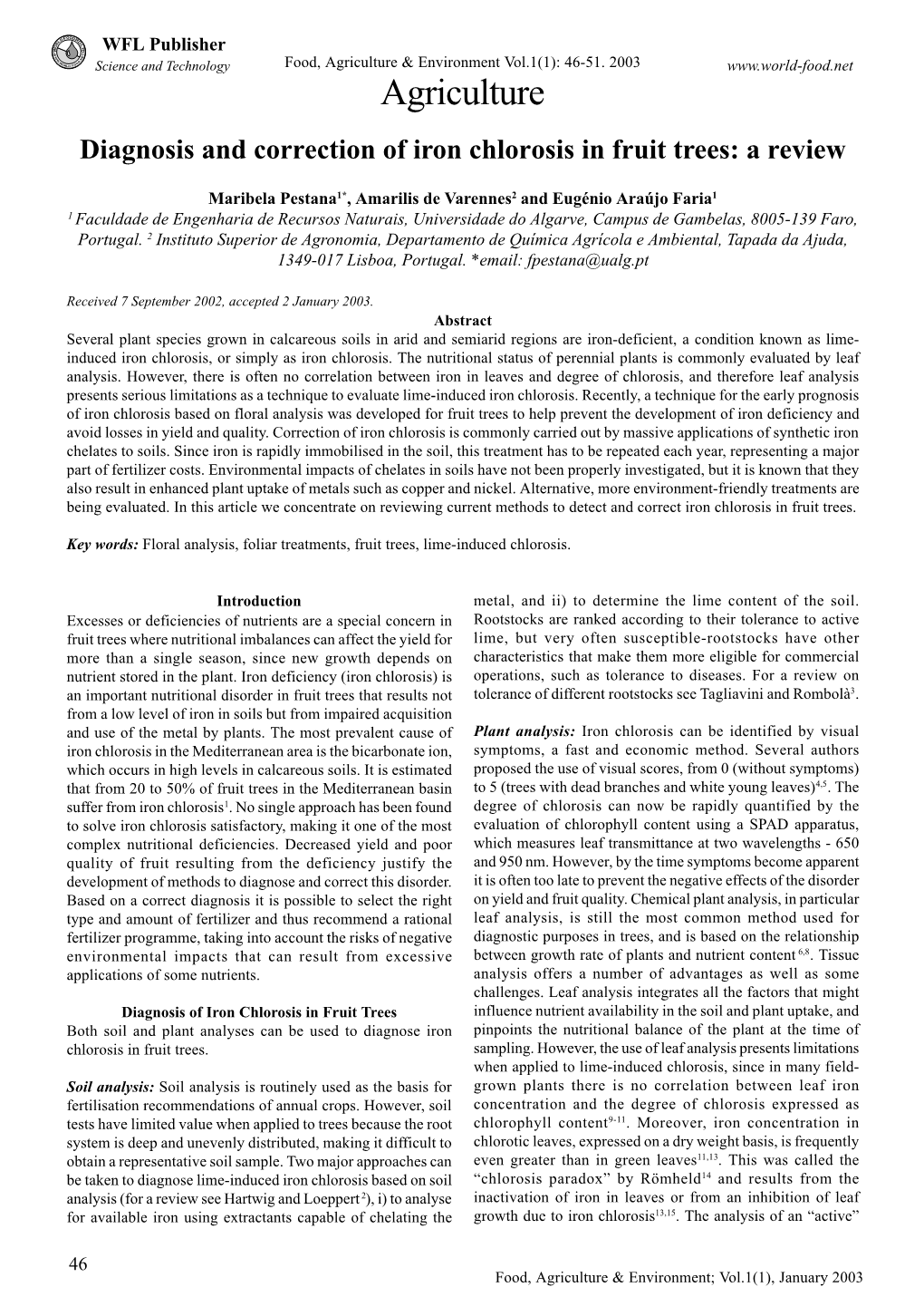 Diagnosis and Correction of Iron Chlorosis in Fruit Trees: a Review