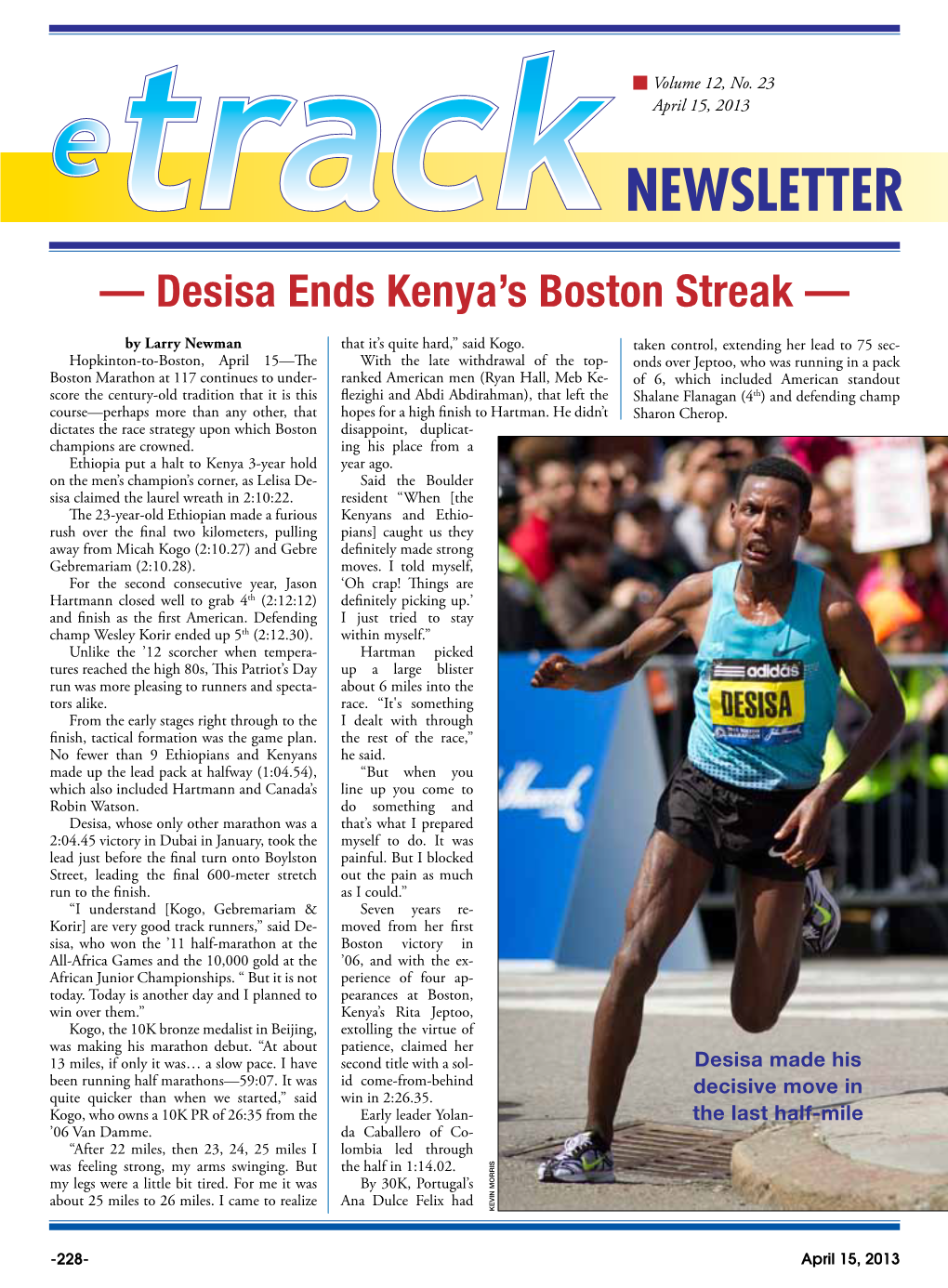 — Desisa Ends Kenya's Boston Streak —