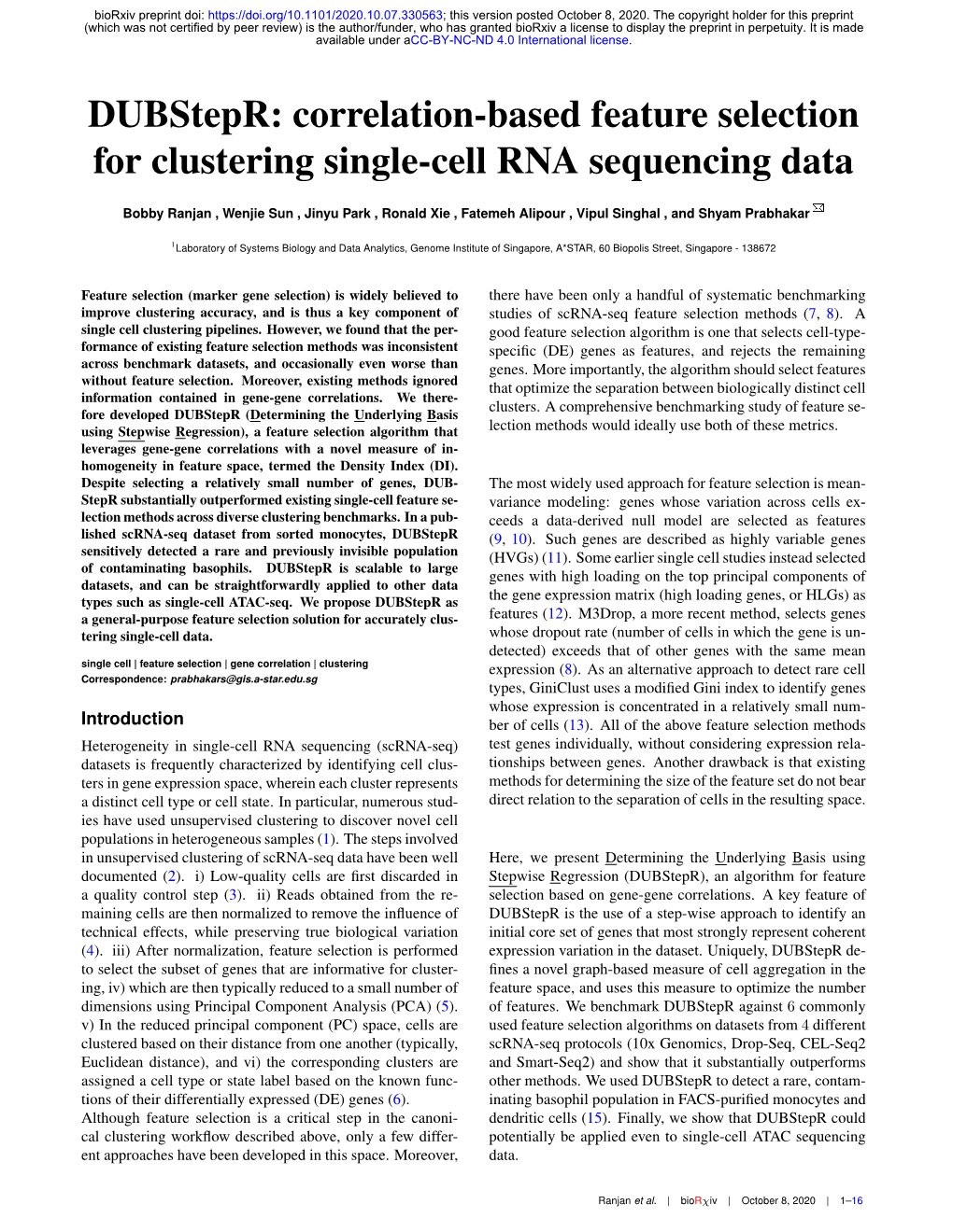 Correlation-Based Feature Selection for Clustering Single-Cell RNA Sequencing Data