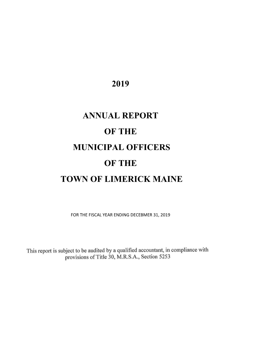 2019 Annual Report of the Municipal Officers of The