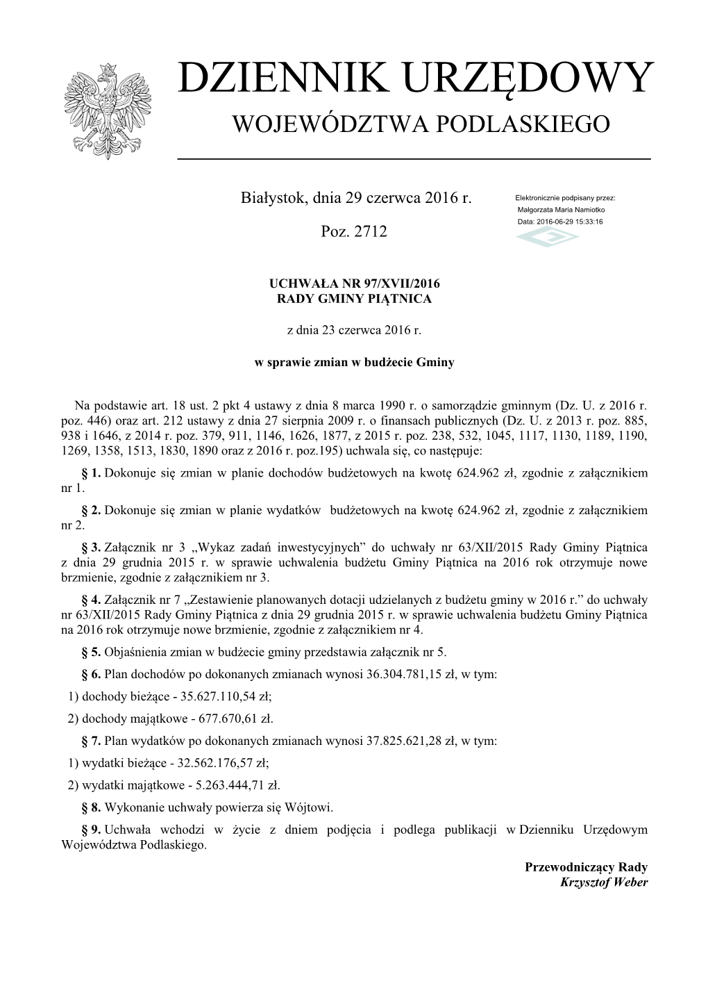 Uchwała Nr 97/XVII/2016 Z Dnia 23 Czerwca 2016 R