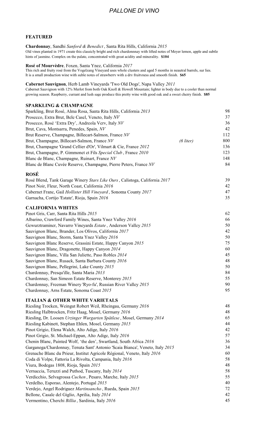 Wine List New 2018