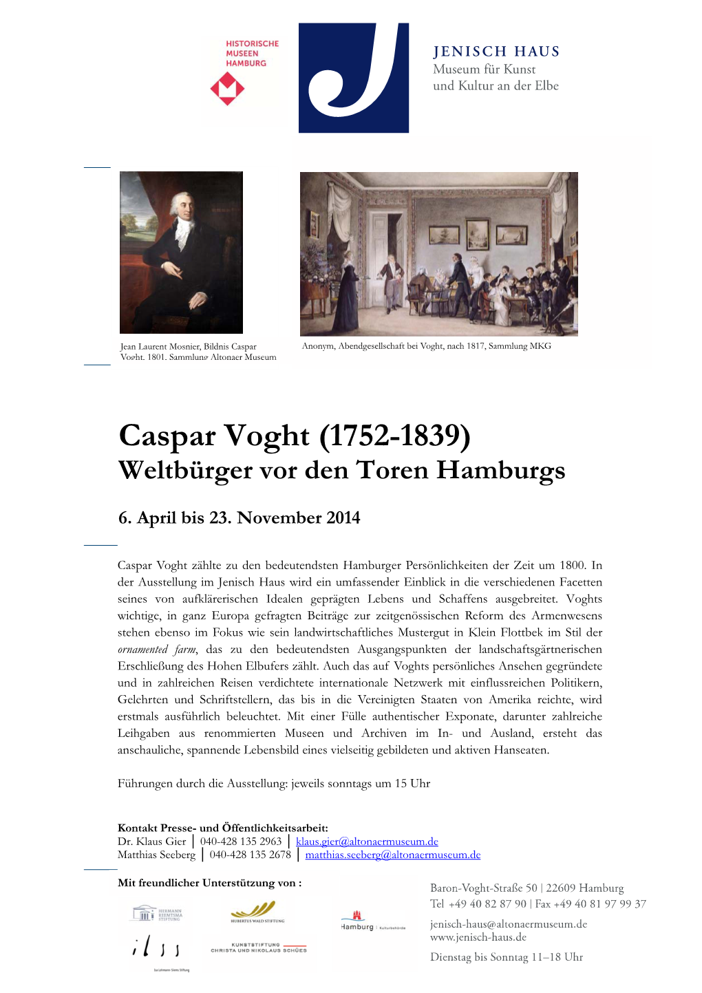 Caspar Voght (1752-1839) Weltbürger Vor Den Toren Hamburgs