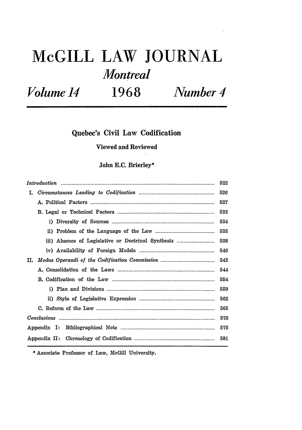 Mcgill LAW JOURNAL Montreal Volume 14 1968 Number 4