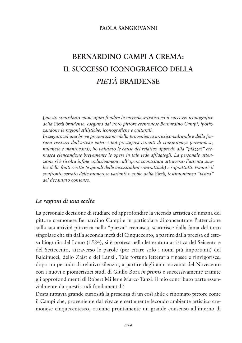 Bernardino Campi a Crema: Il Successo Iconografico Della Pietà Braidense