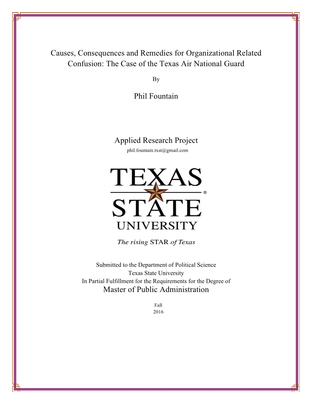 Applied Research Project Master of Public Administration Phil Fountain