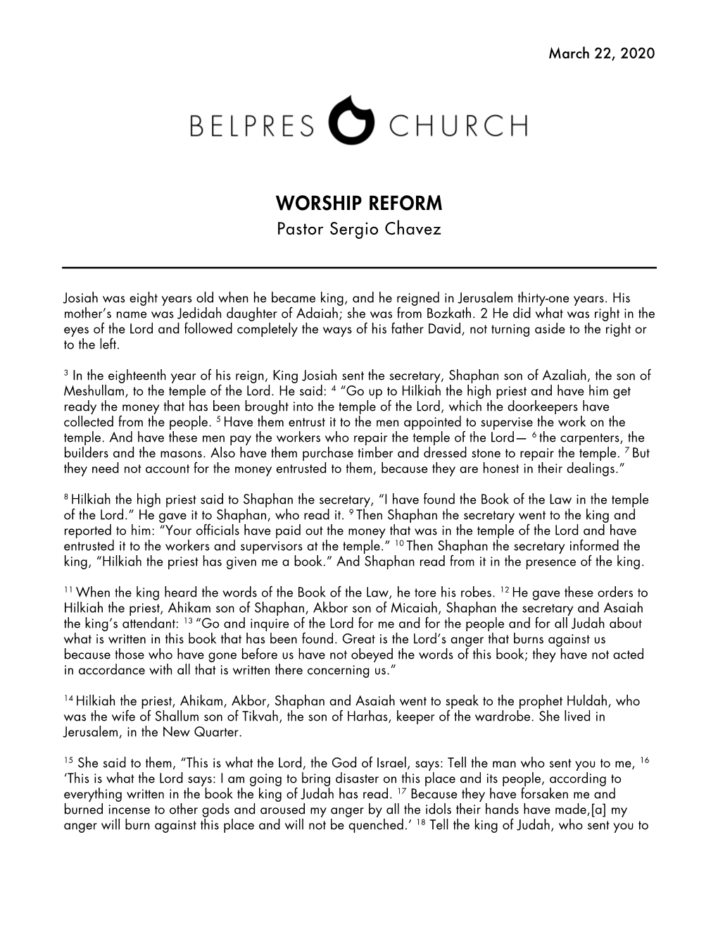 WORSHIP REFORM Pastor Sergio Chavez