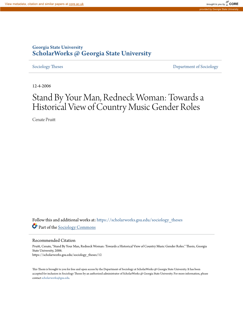 Towards a Historical View of Country Music Gender Roles Cenate Pruitt