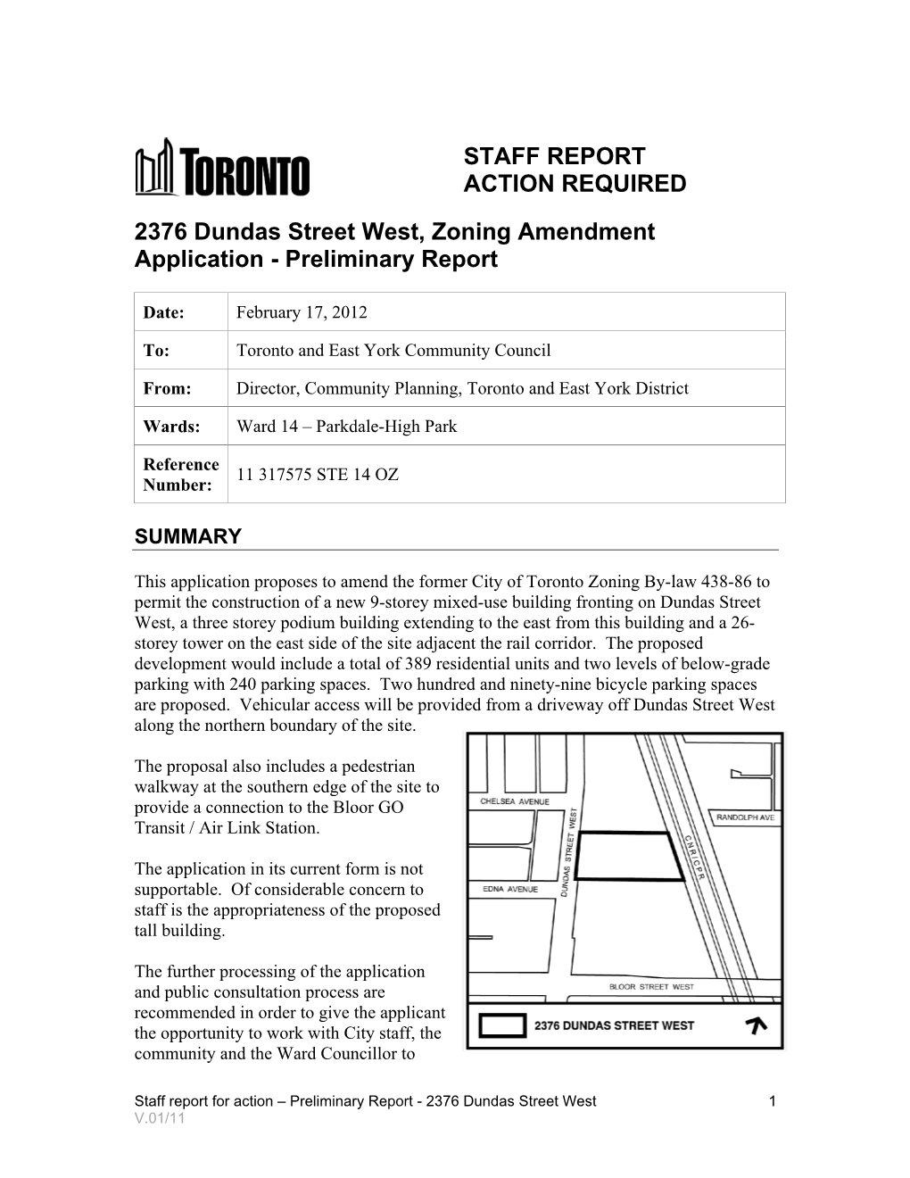 STAFF REPORT ACTION REQUIRED 2376 Dundas Street