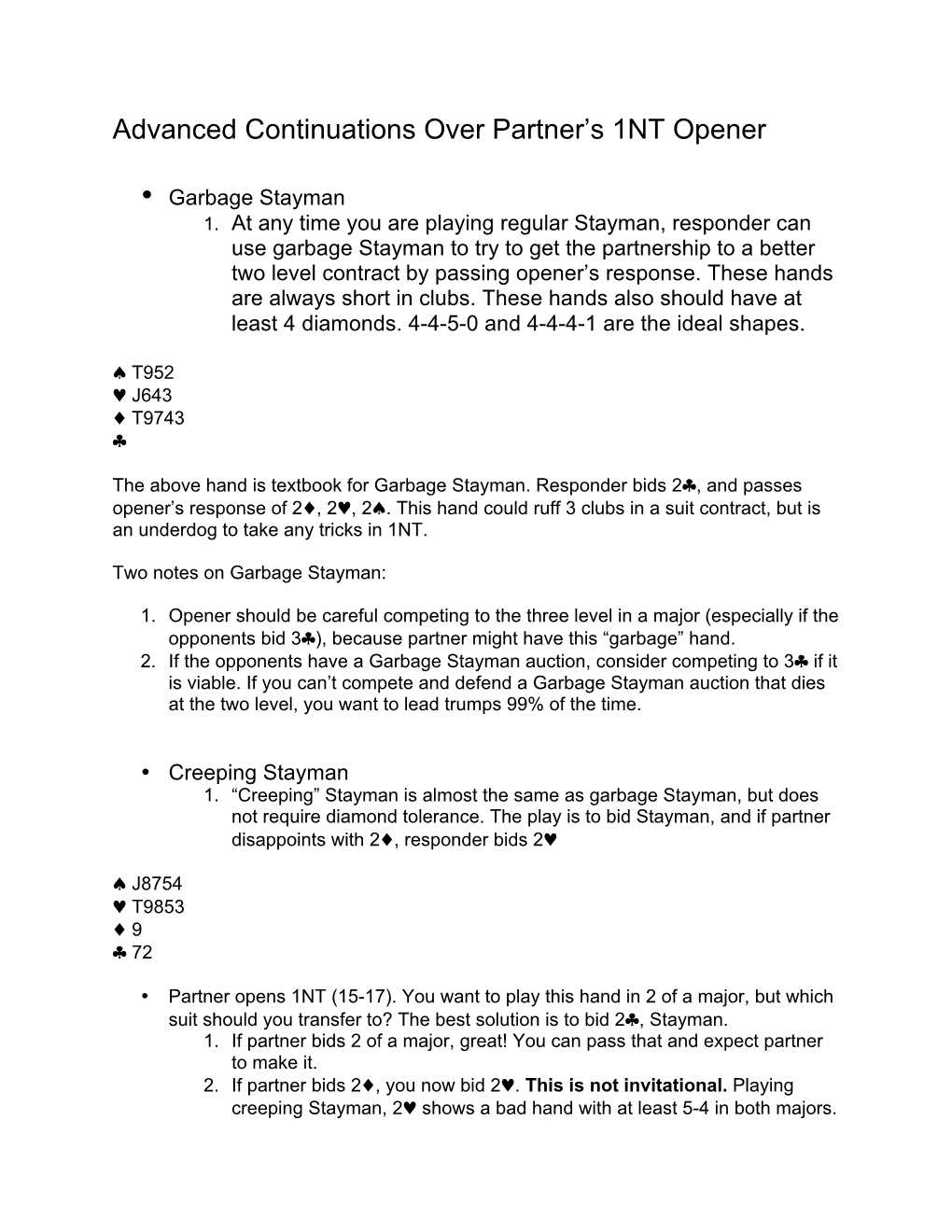 Advanced Continuations Over Partner's 1NT Opener