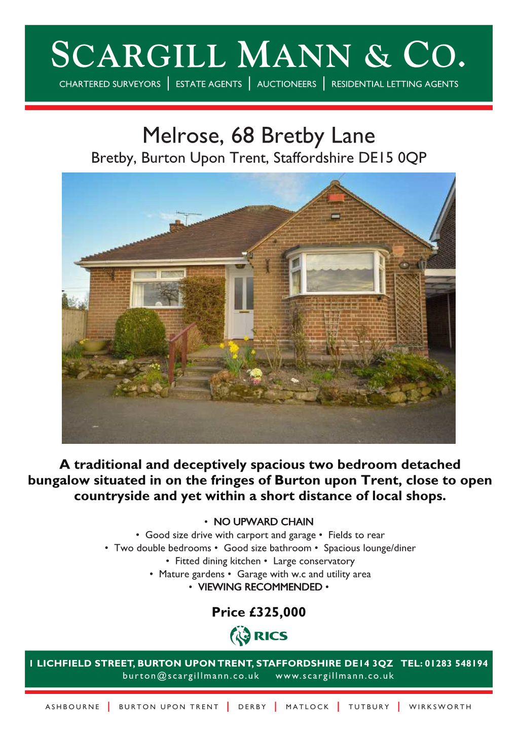 Melrose, 68 Bretby Lane Bretby, Burton Upon Trent, Staffordshire DE15 0QP