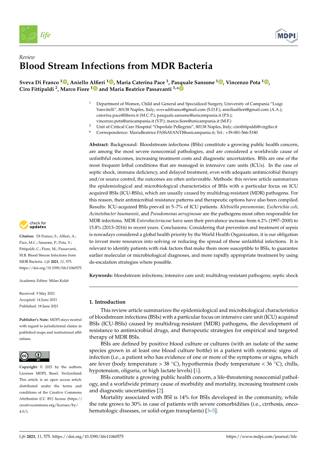 Blood Stream Infections from MDR Bacteria