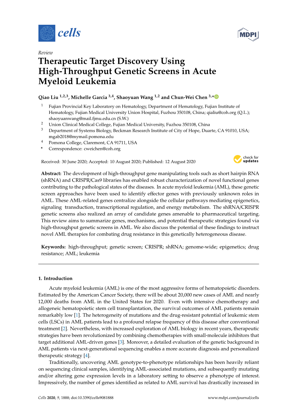 Therapeutic Target Discovery Using High-Throughput Genetic Screens in Acute Myeloid Leukemia