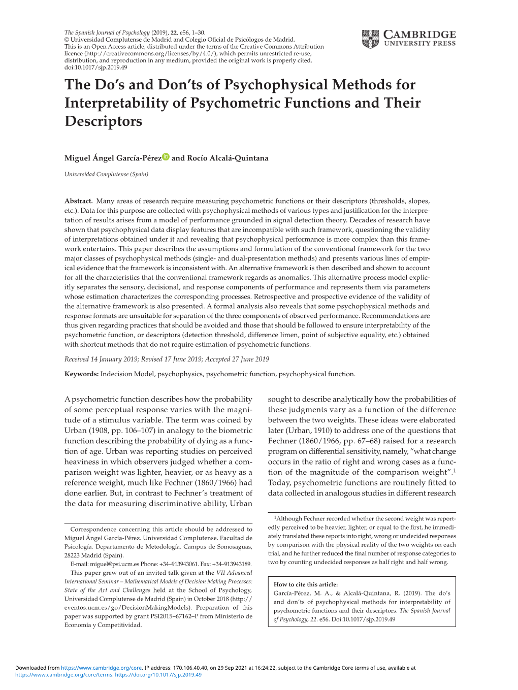 The Do's and Don'ts of Psychophysical Methods for Interpretability of Psychometric Functions and Their Descriptors