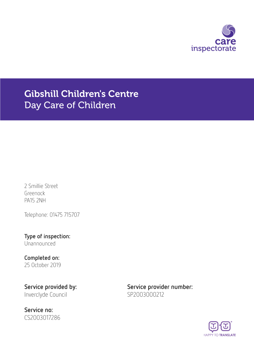Gibshill Children's Centre Day Care of Children