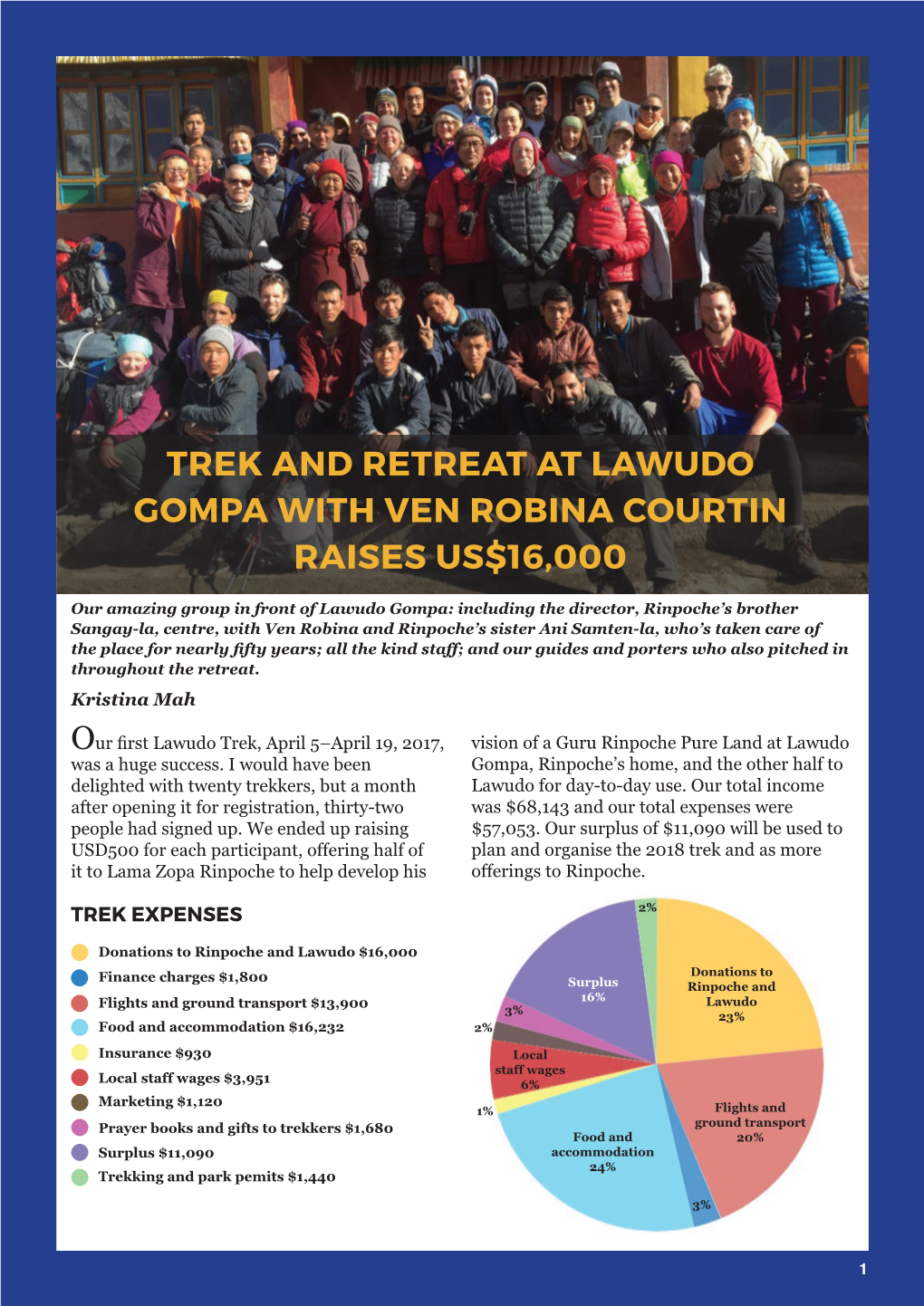 Trek and Retreat at Lawudo Gompa with Ven Robina Courtin Raises Us$16,000