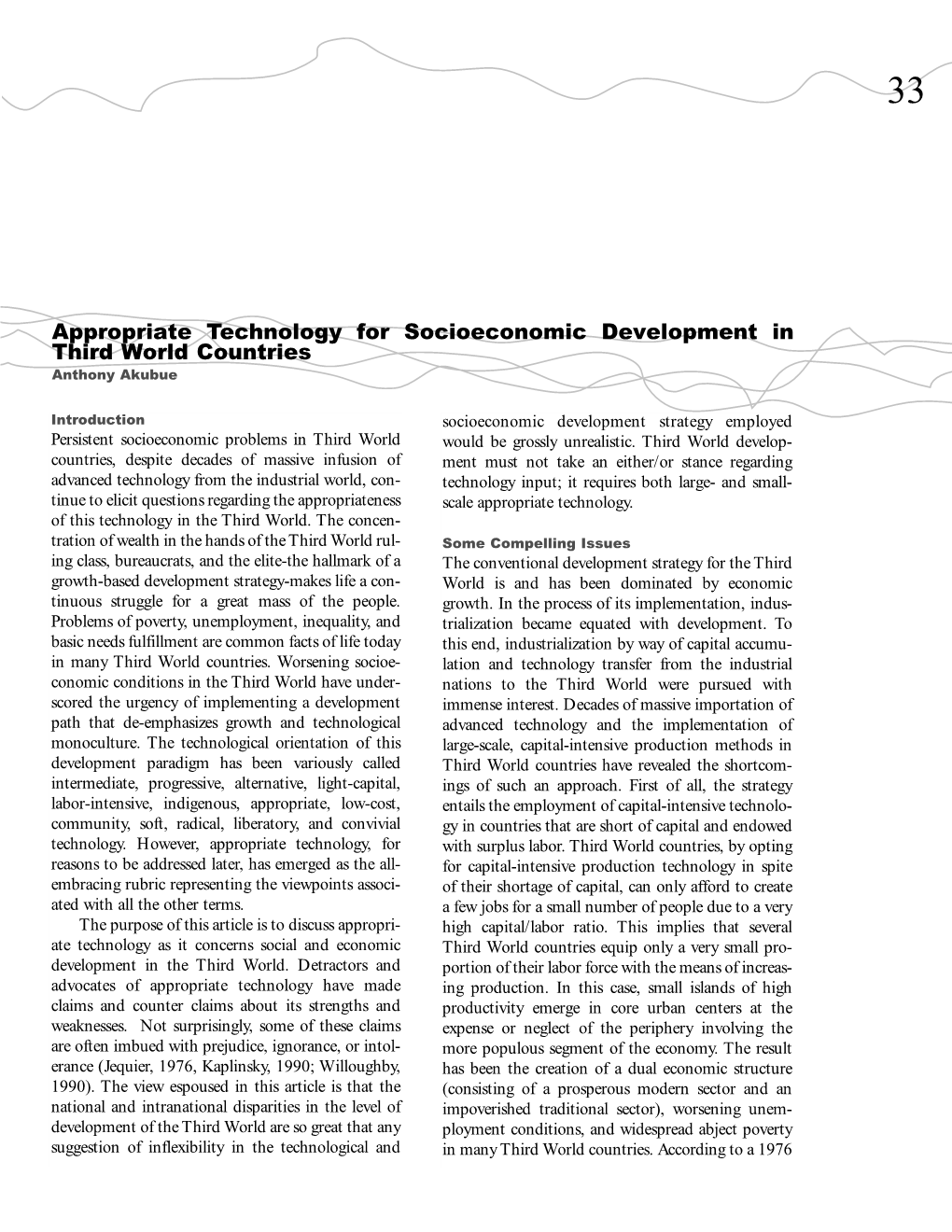 Appropriate Technology for Socioeconomic Development in Third World Countries Anthony Akubue