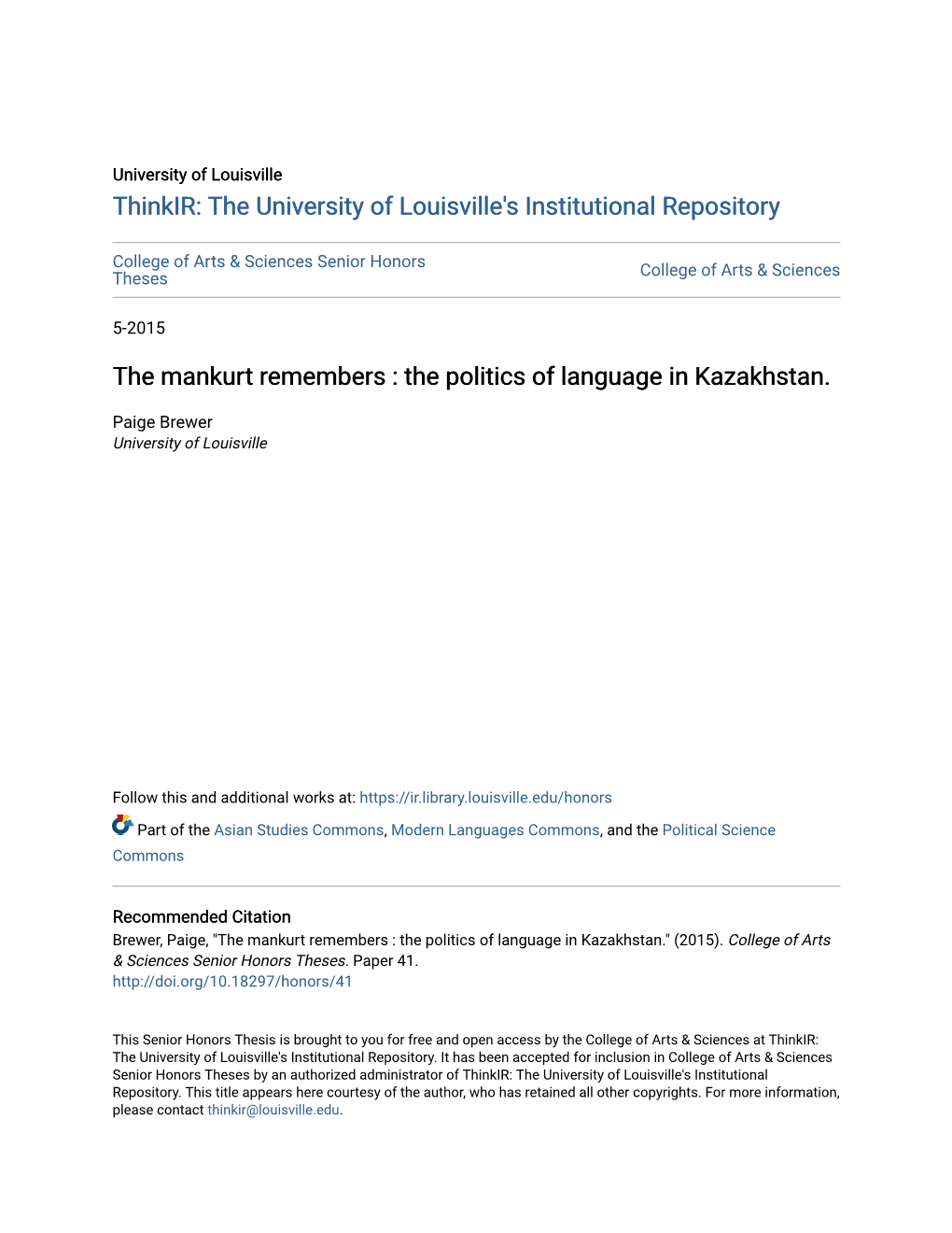 The Mankurt Remembers : the Politics of Language in Kazakhstan