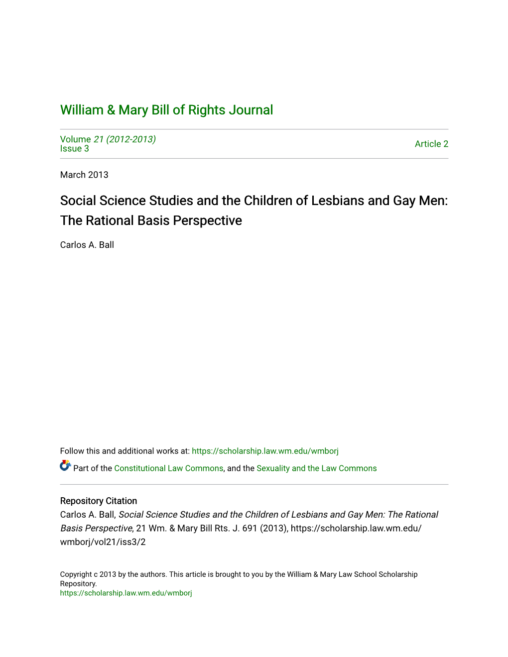 Social Science Studies and the Children of Lesbians and Gay Men: the Rational Basis Perspective
