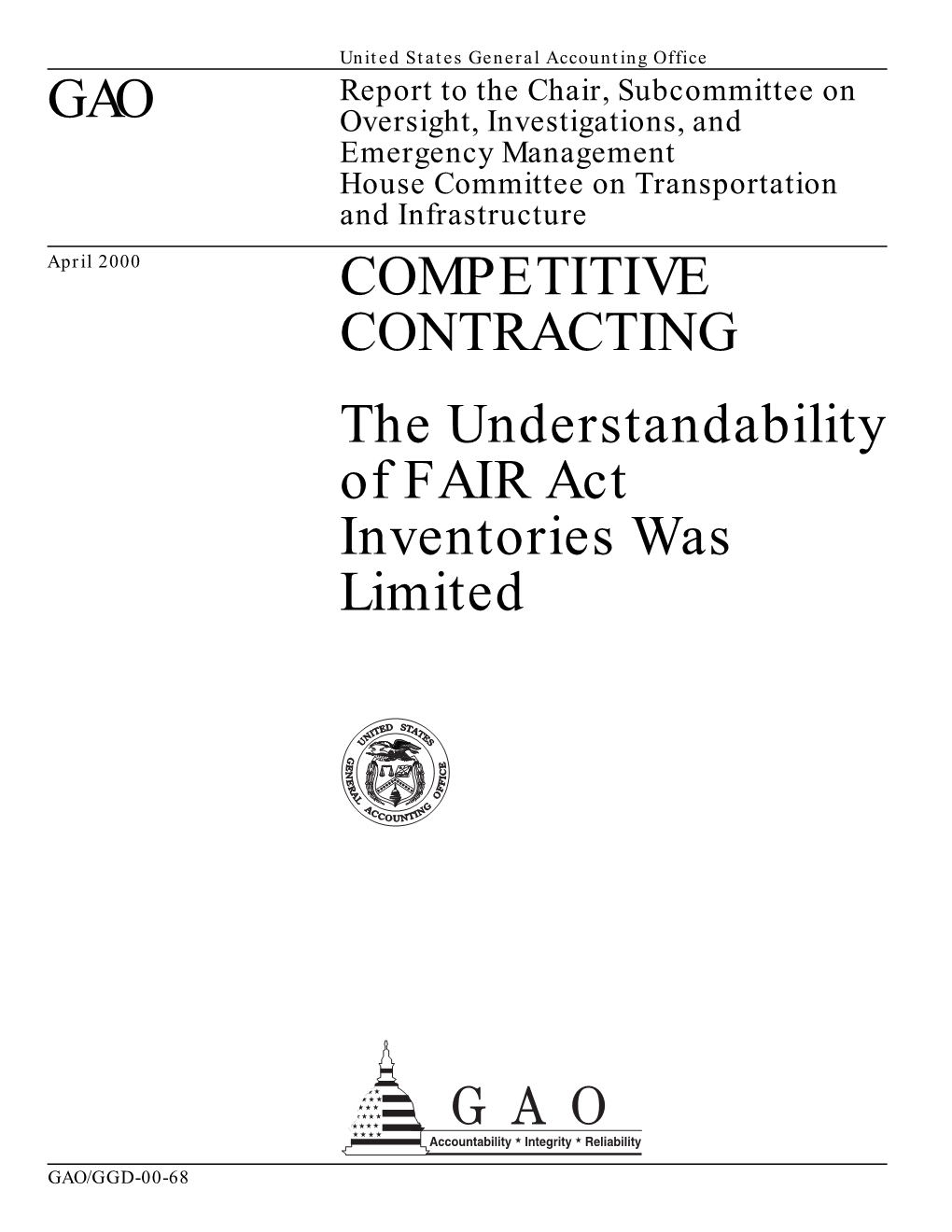 GGD-00-68 Competitive Contracting: the Understandability of FAIR Act